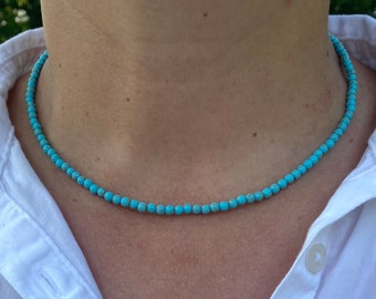 Blu delicate glass beaded necklace minimalist jewelry simple turquoise