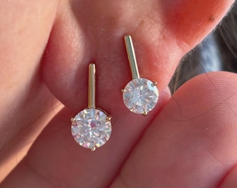 Moissanit Tropfen Ohrringe: 14K Gold Vermeil Bar Ohrstecker, Minimalistischer Brautschmuck