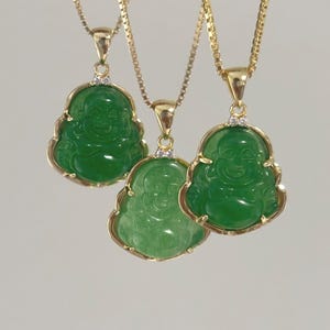 Genuine Green Jade Buddha Necklace, Green Buddha Necklace, 14K Gold Buddha Necklace, Gold Plated, .925 Sterling Silver, Gold Buddha Pendant