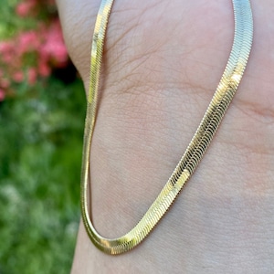 18K Gold Filled Herringbone Chain, Stacking Necklace, Minimalist Herringbone Chain, Gold Snake Chain, Flat Herringbone Chain, Gift For Her