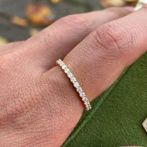 Moissanite Eternity Ring: 2mm Diamond Alternative Stacking Wedding Band, Sterling Silver, 14K Gold Vermeil