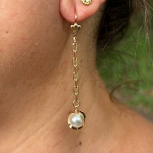 Seashell and Pearl Drop Earrings, 18K Gold Filled Pearl Earrings, Gold Pearl Hoop Earrings, Summer Earrings, Beach Jewelry, Gift For Her