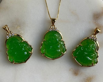 Green Jade Buddha Necklace, Genuine Jade Necklace, Dainty Buddha Necklace, Gold Buddha Necklace, Jade Buddha Pendant, Delicate Jade Buddha