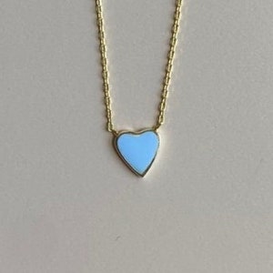 Dainty Blue Heart Necklace, Enamel Heart Necklace, 14K Gold Plated Heart Necklace, Blue Heart Charm Necklace, Delicate Gold Heart Necklace