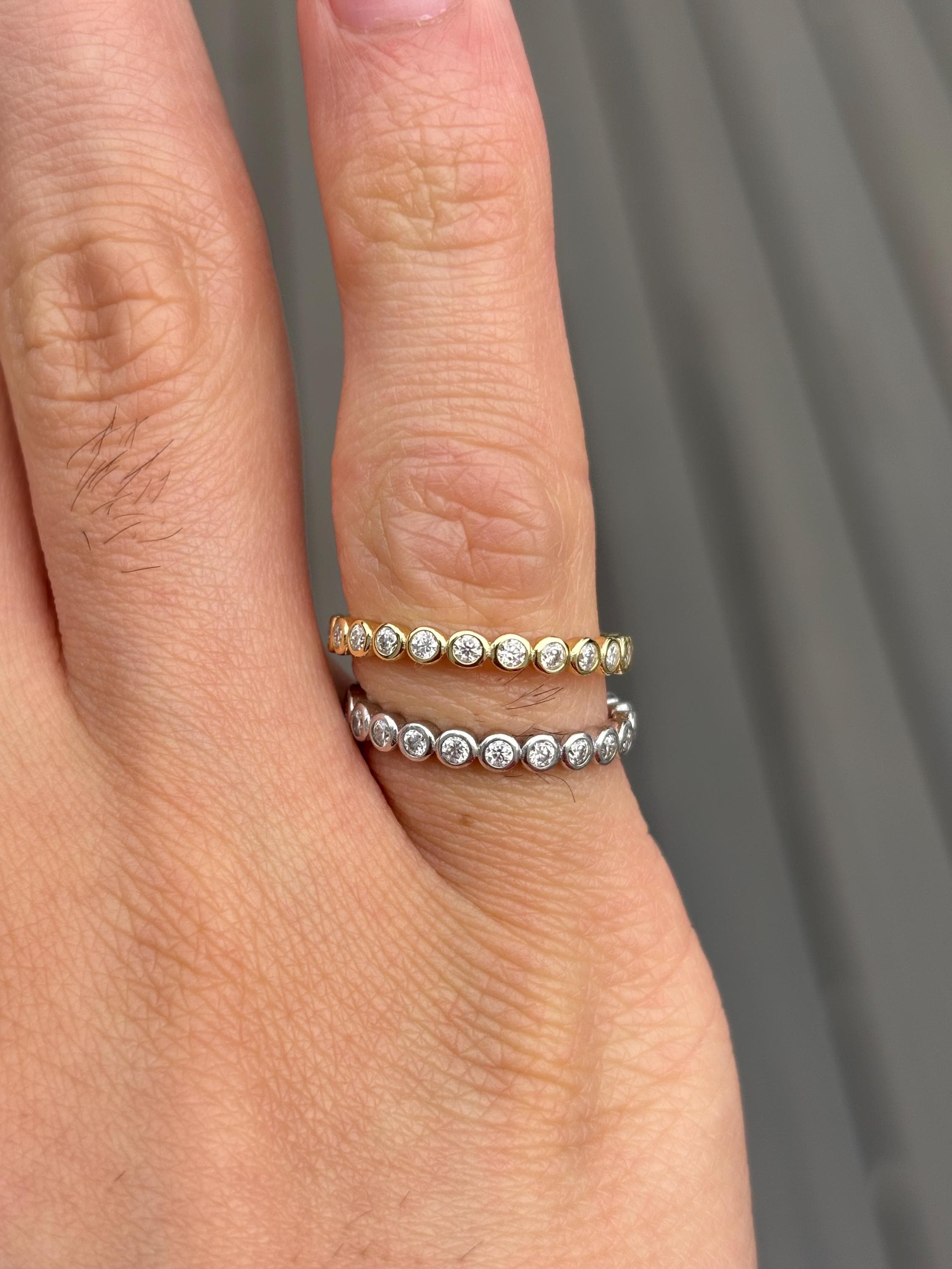 Dainty Moissanite Eternity Ring: 14K Gold Vermeil Stacking Band - Etsy