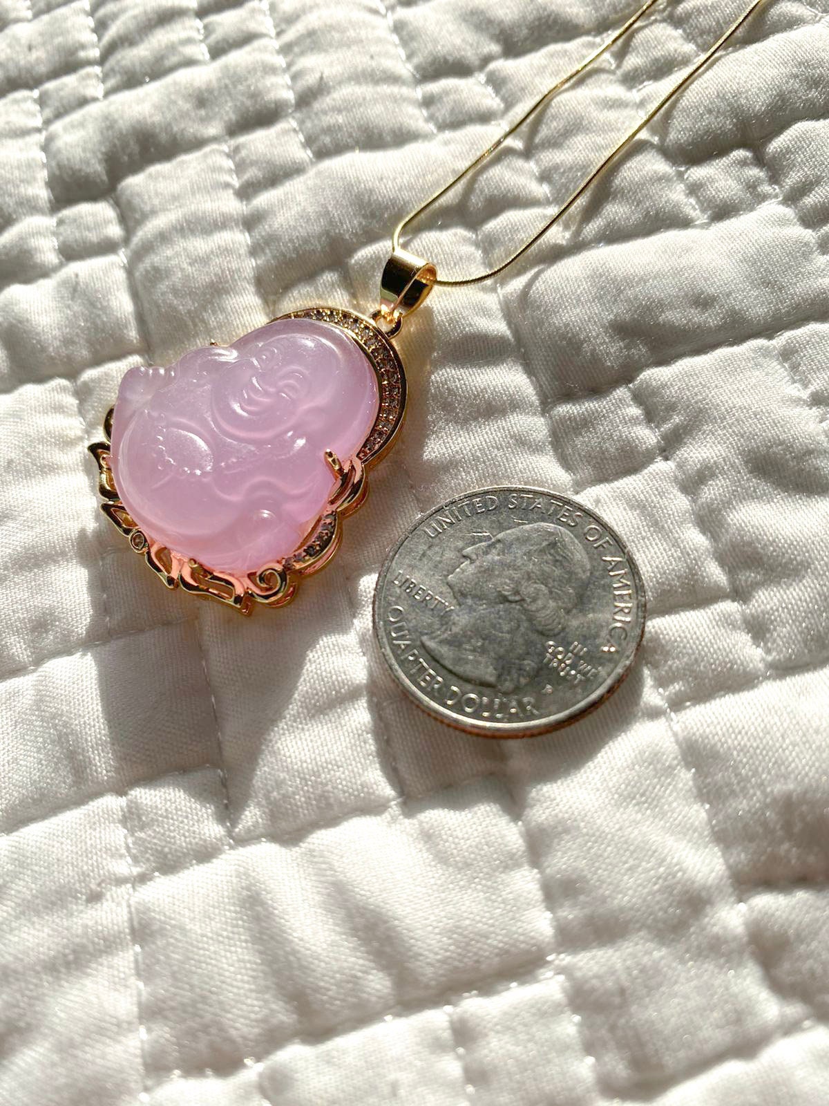 Genuine Pink Rose Quartz Buddha Necklace Pink Buddha Etsy