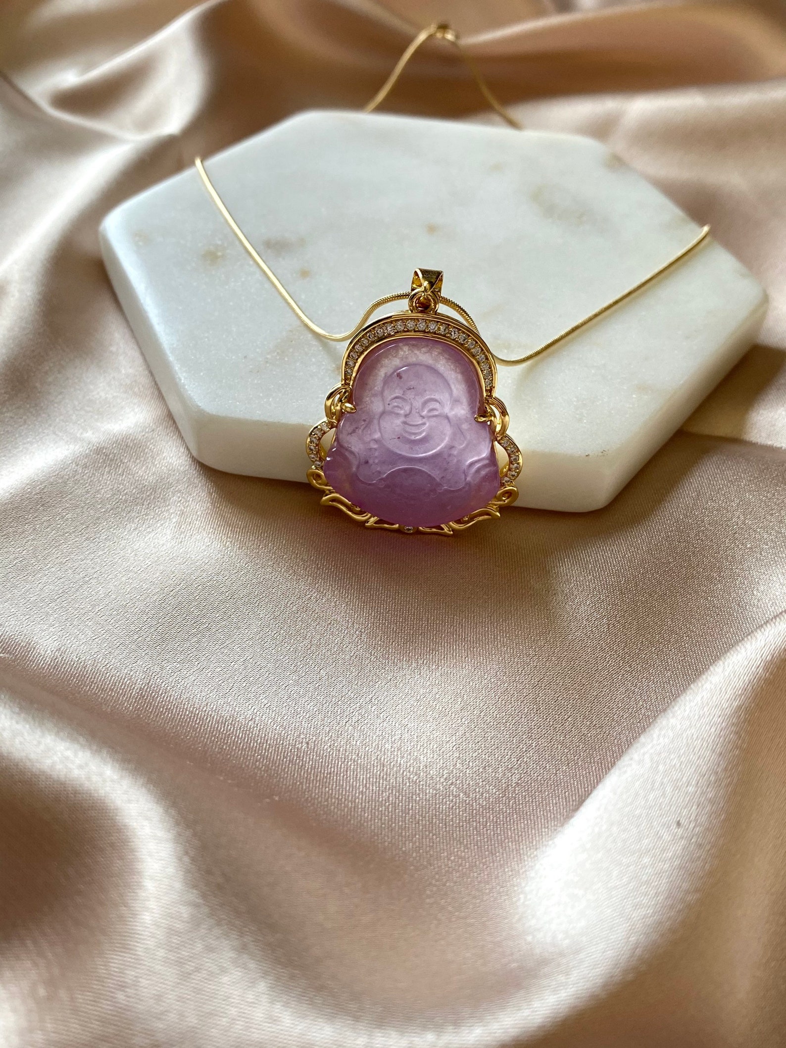 Genuine Pink Rose Quartz Buddha Necklace Pink Buddha Etsy