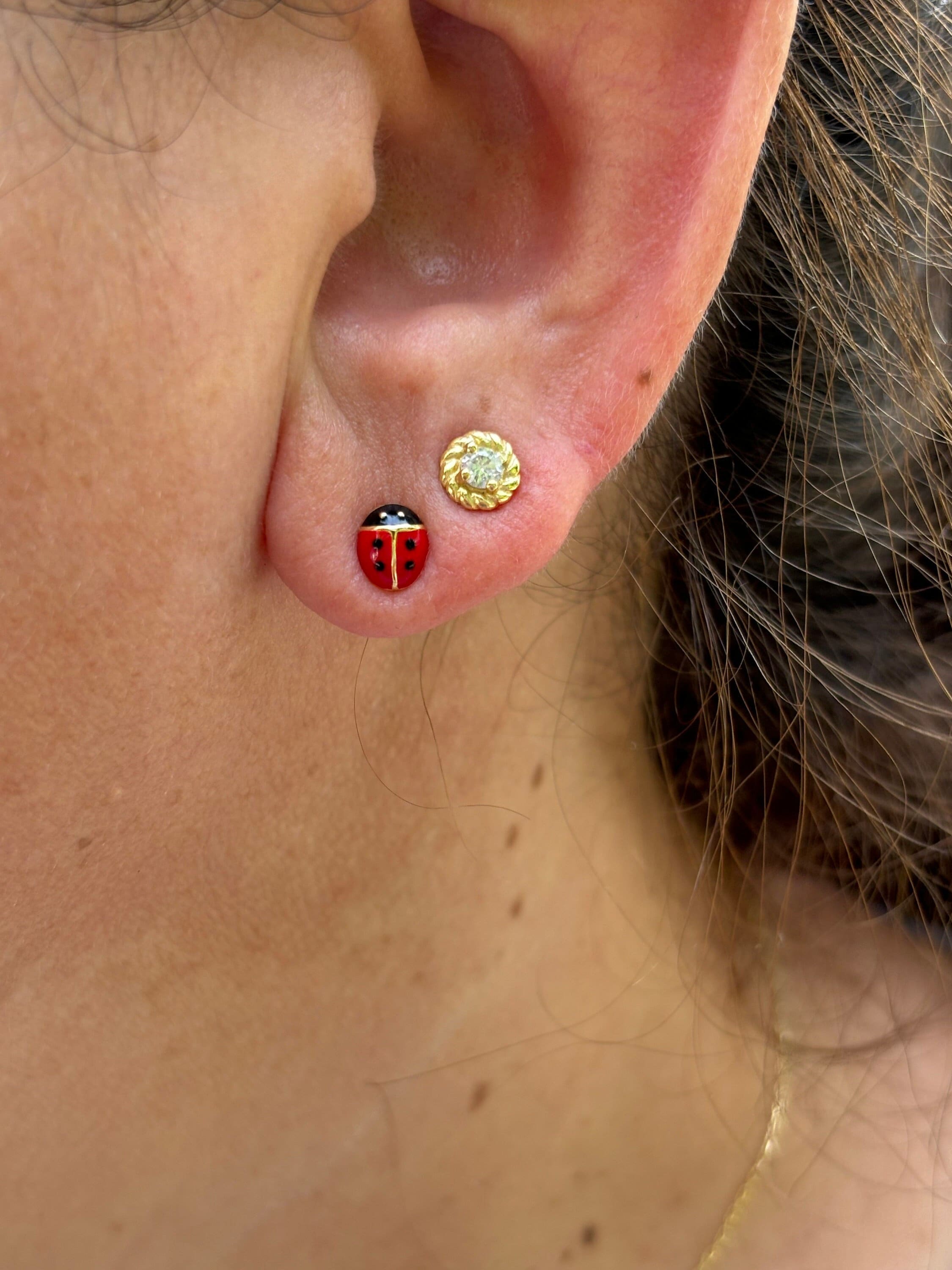 Dainty Ladybug Stud Earrings, 14K Gold Plated Earrings, Enamel Earrings, Gold Ladybug Earrings, Gift For Her, Bug Earrings, Small Earrings