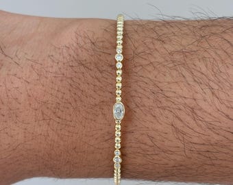 Dainty Moissanite Oval Cut Beaded Bracelet: Minimalist Stacking Jewelry For Her