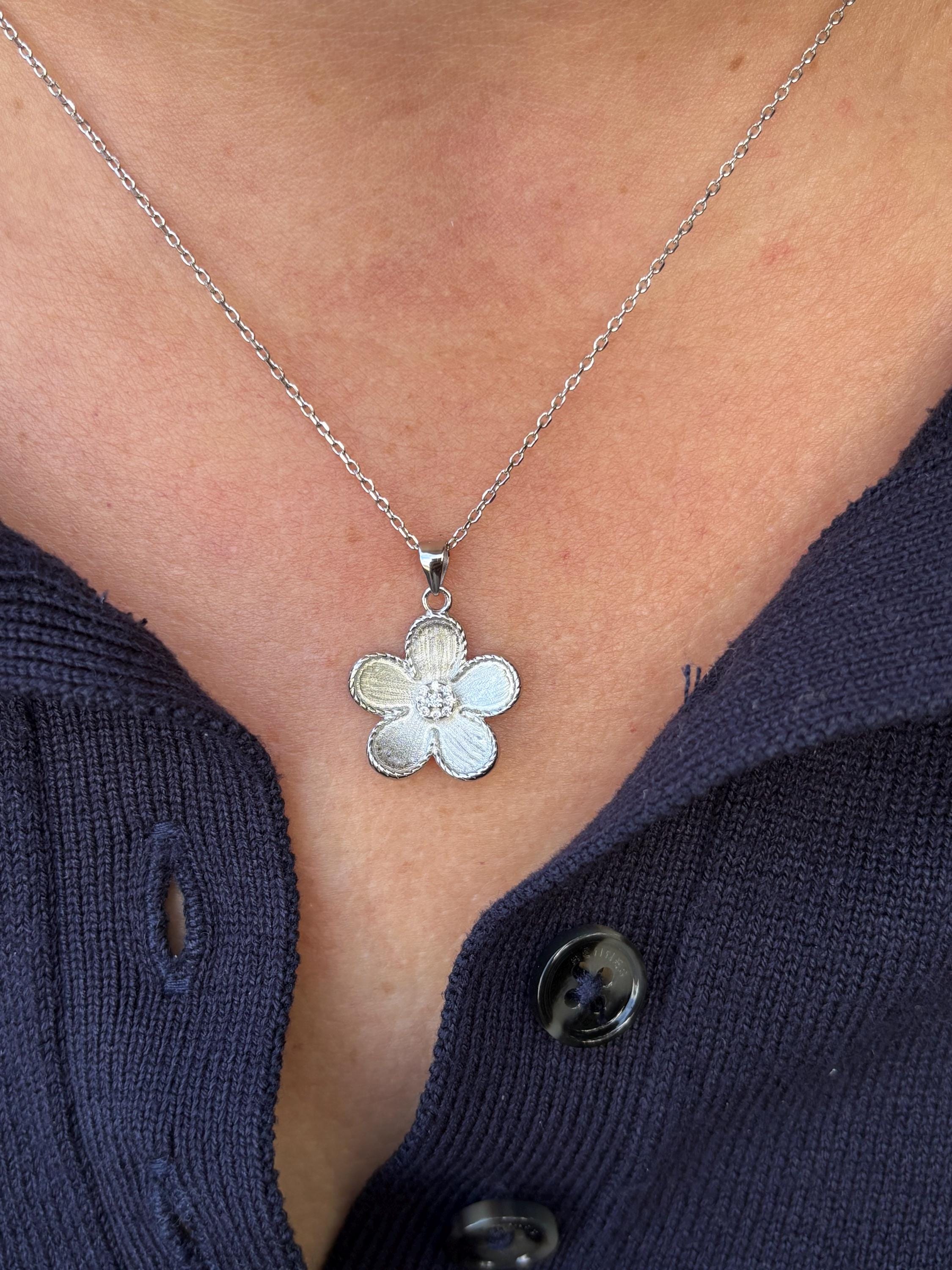 TATIANA☆[silver925] Bloomette Flower Pendant Necklace Brushed Silver Flower Necklace, Dainty Sterling Silver