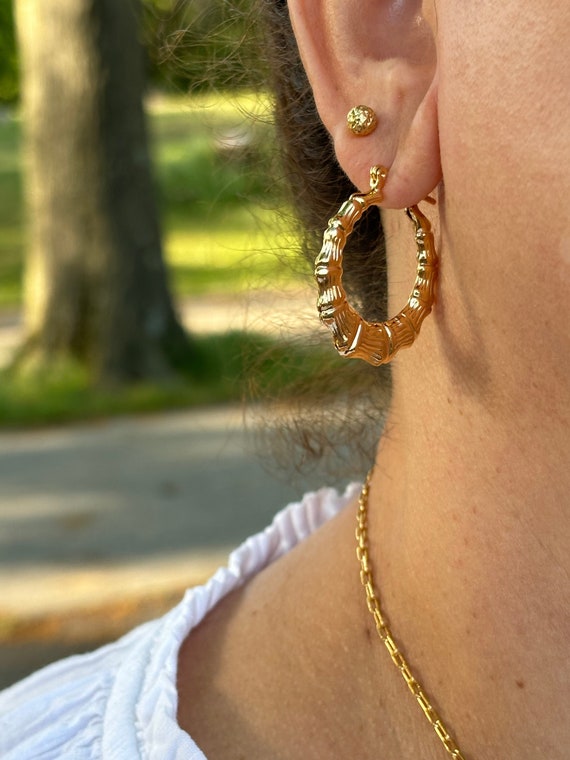 18K Gold Filled Bamboo Hoops Dainty Bamboo Hoops Gold Bamboo Hoops Bamboo Hoop Earrings Gift for Her Small Hoop Earrings Summer Hoops Etsy