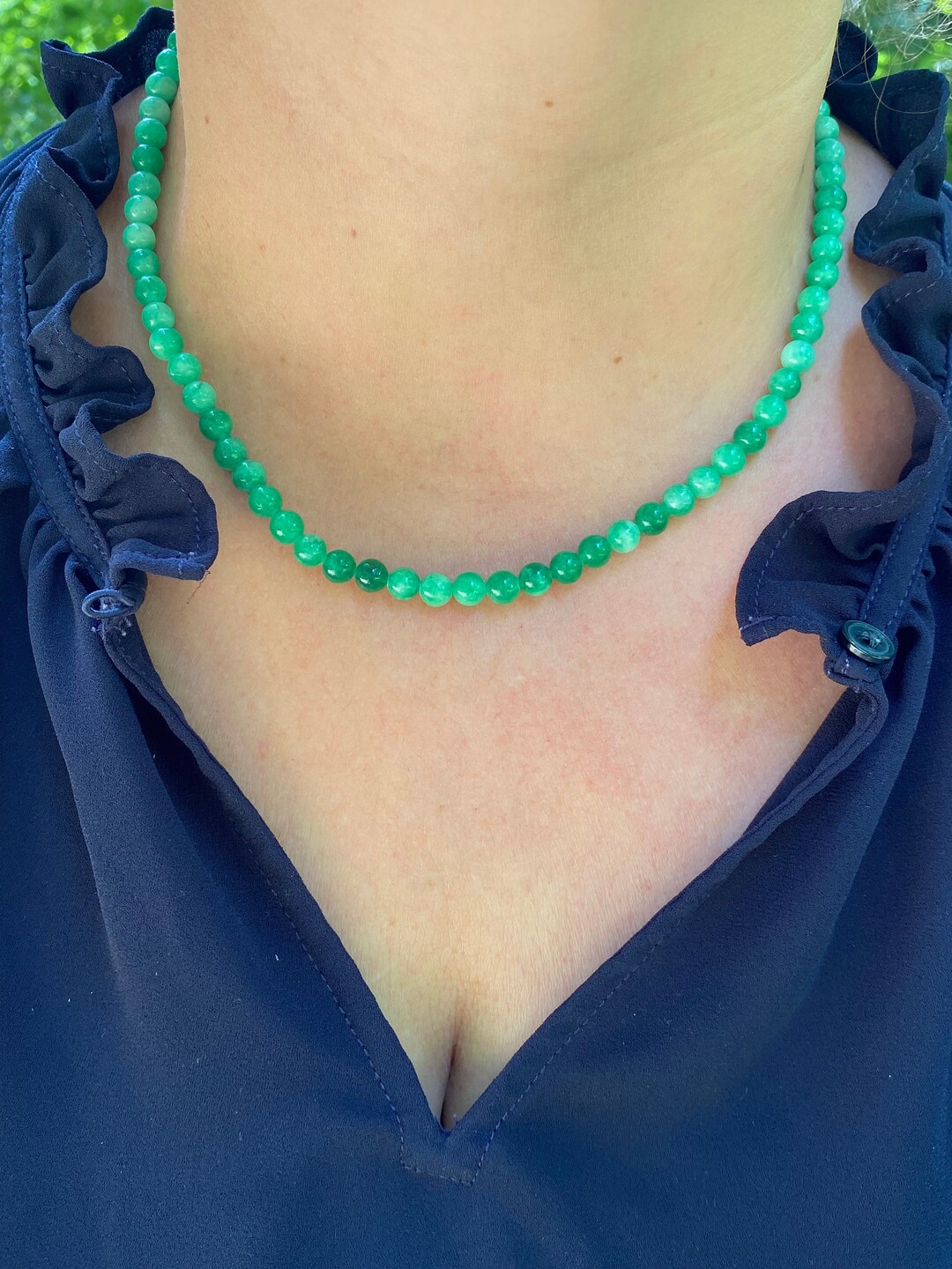 Green Jade Beaded Necklace Dainty Jade Necklace 5MM Round Etsy