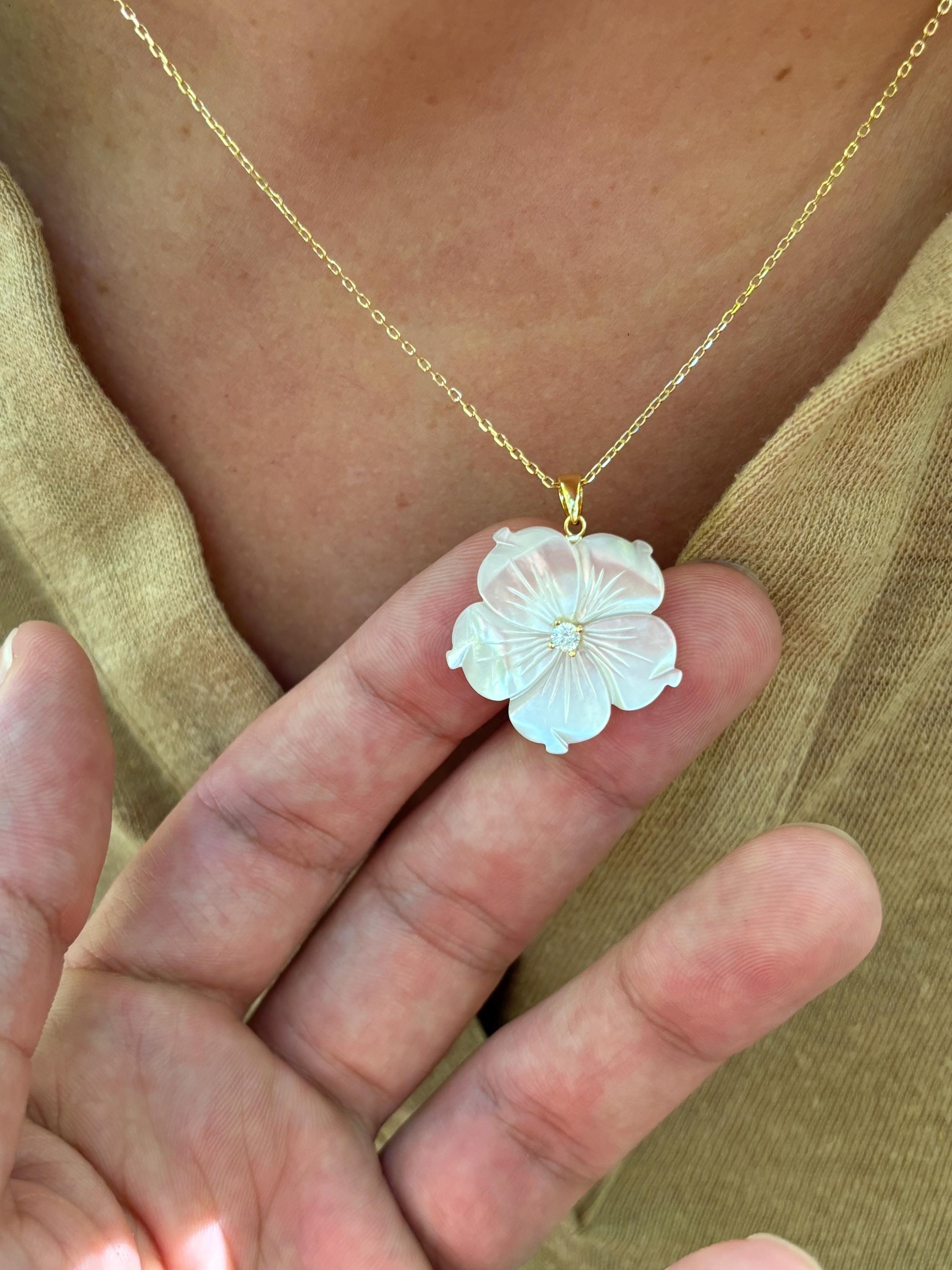 Genuine Mother of Pearl Flower Necklace, Flower Necklace
