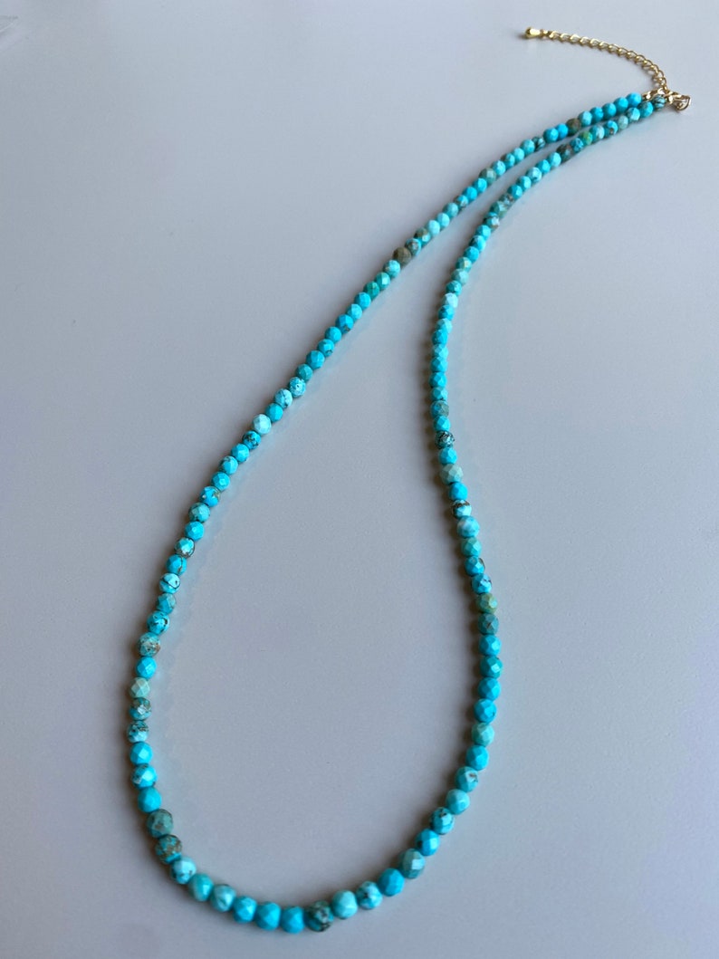 4MM Faceted Turquoise Necklace, Faceted Turquoise Necklace, Genuine Turquoise Beaded Necklace, Beaded Necklace, 18K Gold Filled Turquoise image 4