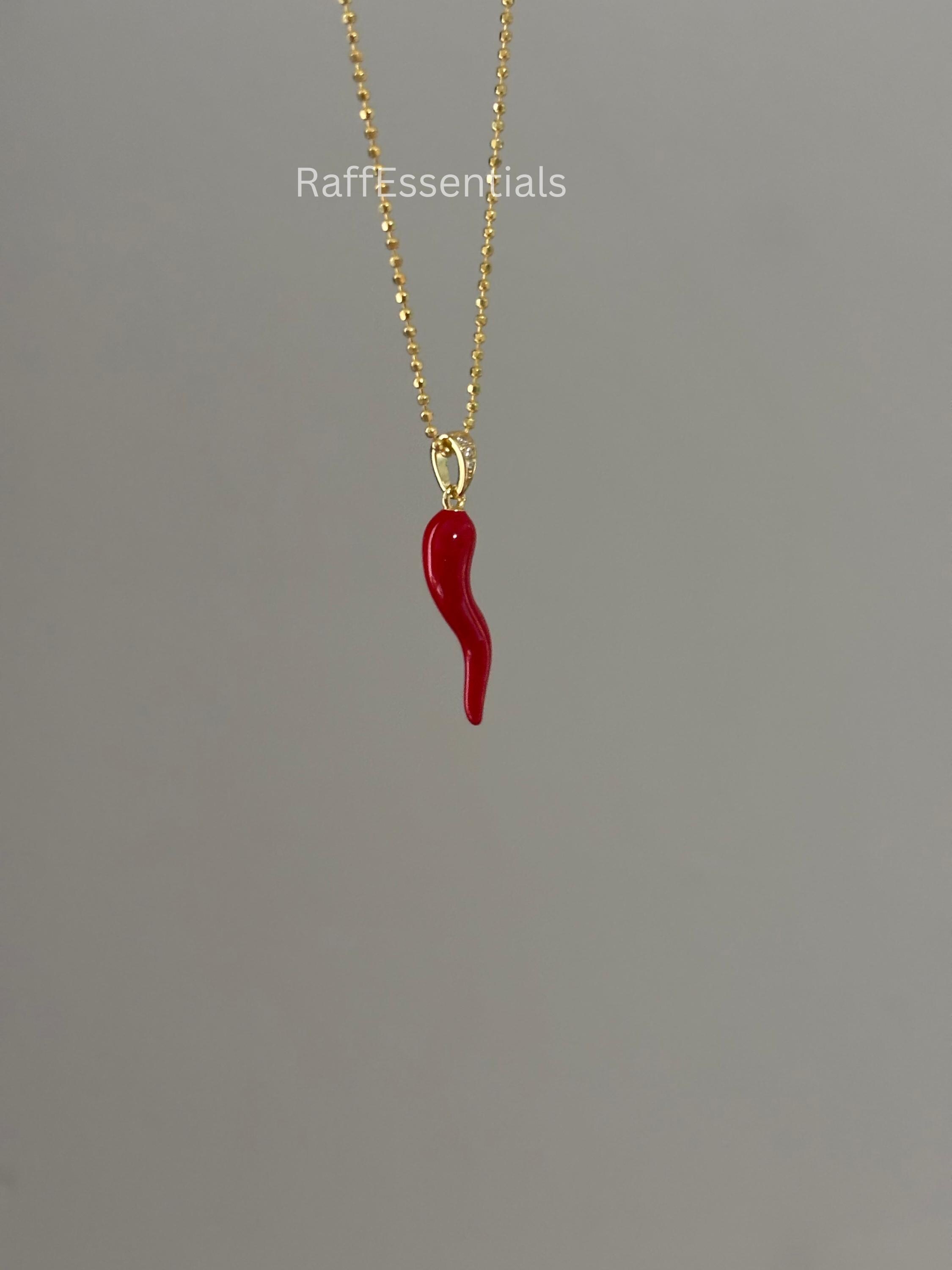 Gold Red Italian Horn Necklace: Cornicello Pendant, Good Luck