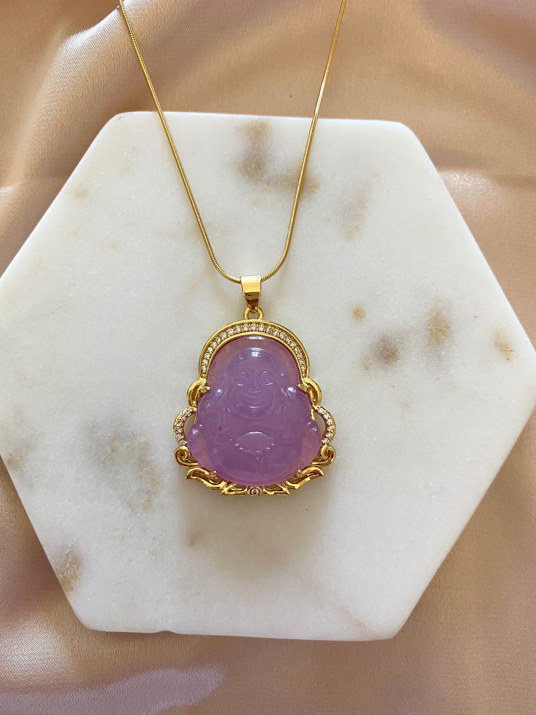 Genuine Pink Rose Quartz Buddha Necklace Pink Buddha Etsy