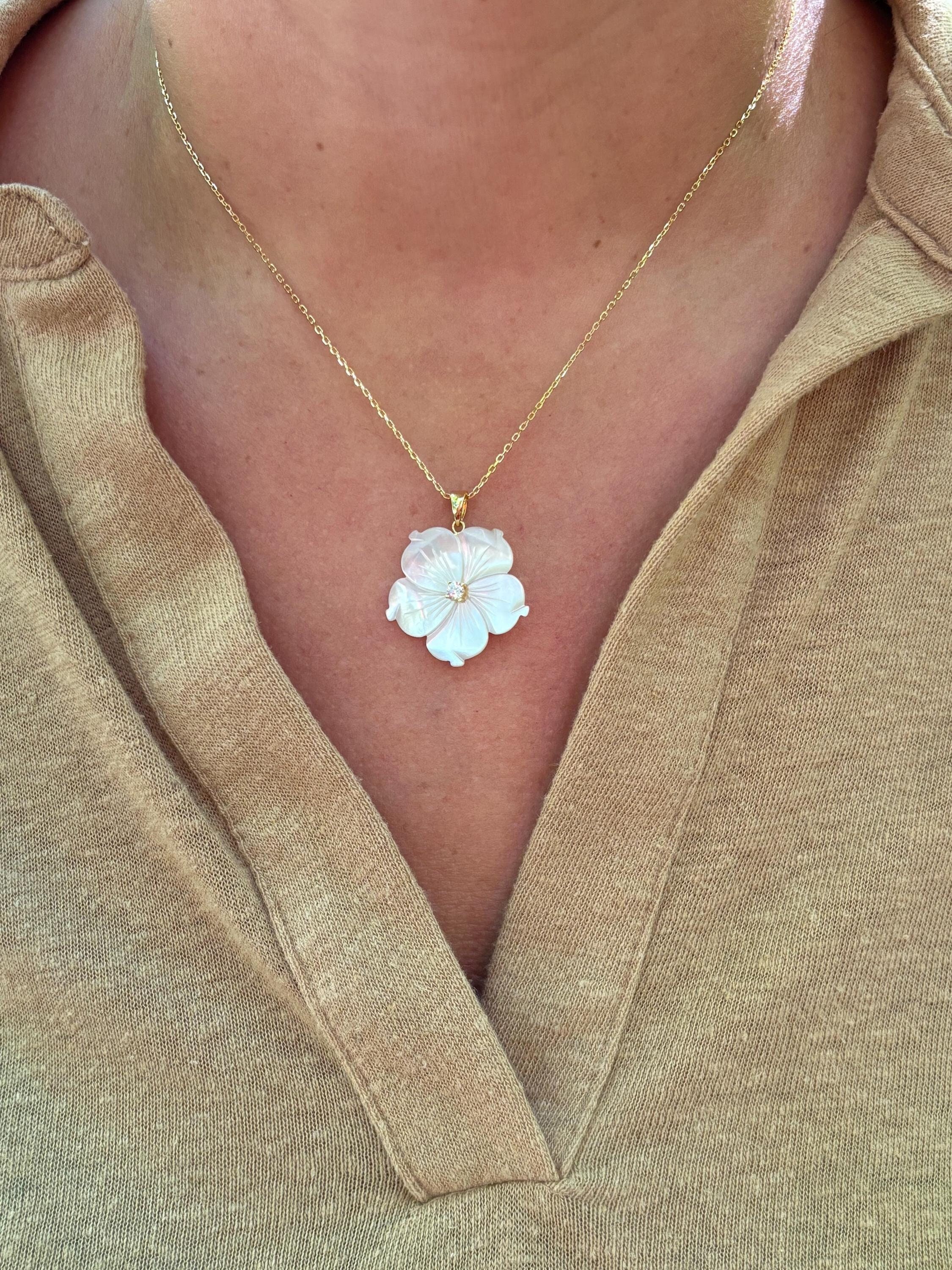 Genuine Mother of Pearl Flower Necklace, Flower Necklace