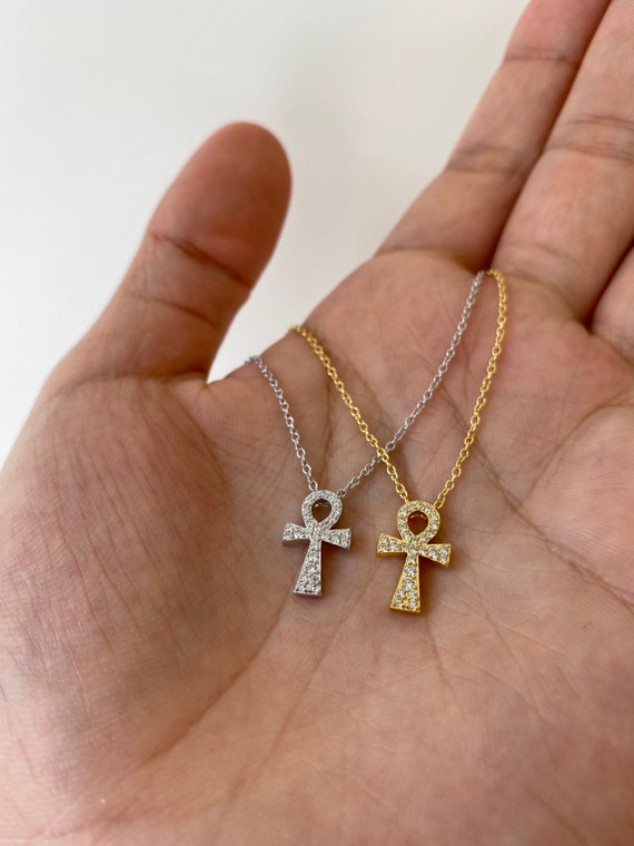 Ankh necklace silver diamond deals