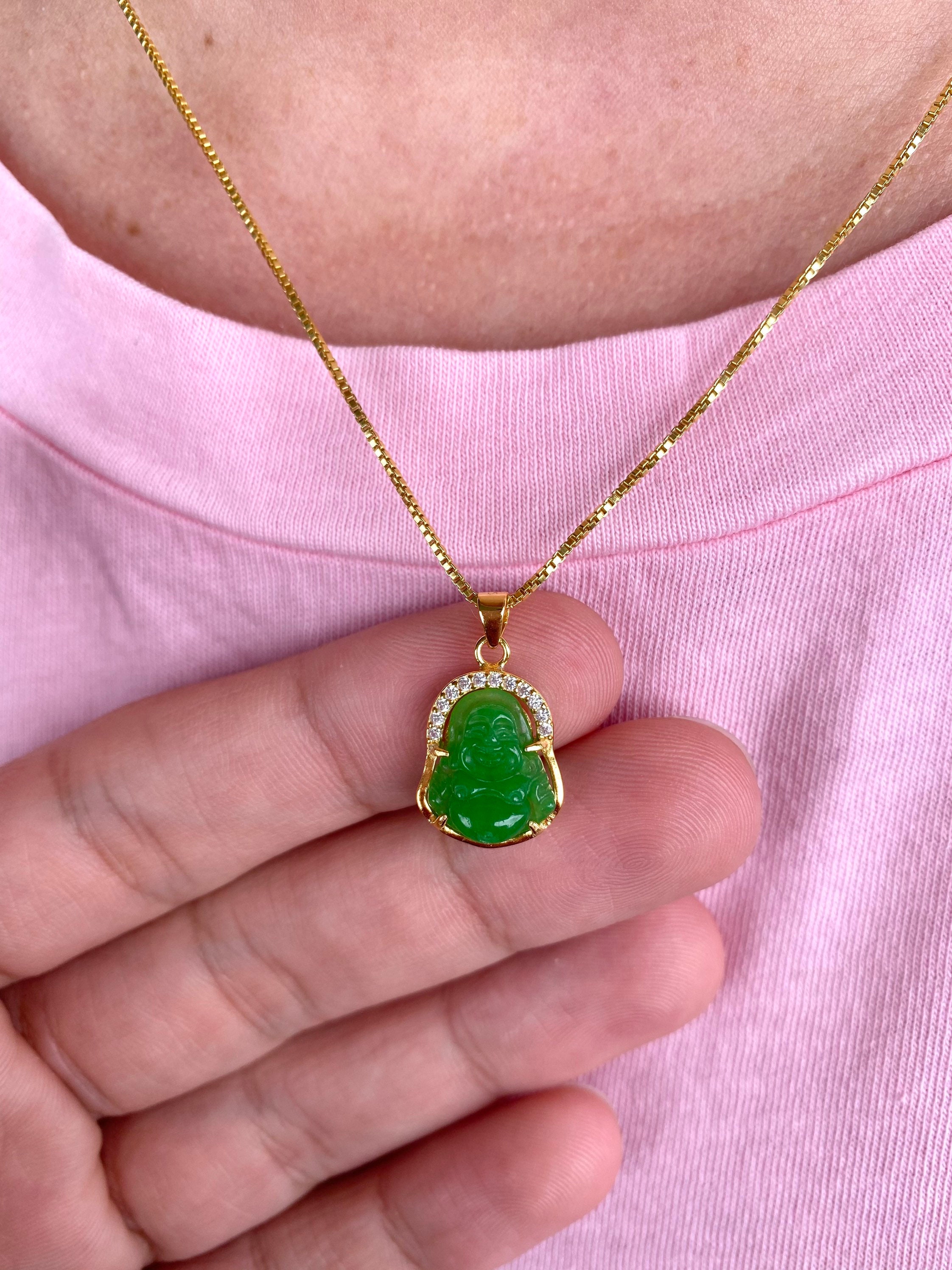 繊細な翡翠仏像ネックレス、繊細なペンダント、14Kゴールドメッキ、925