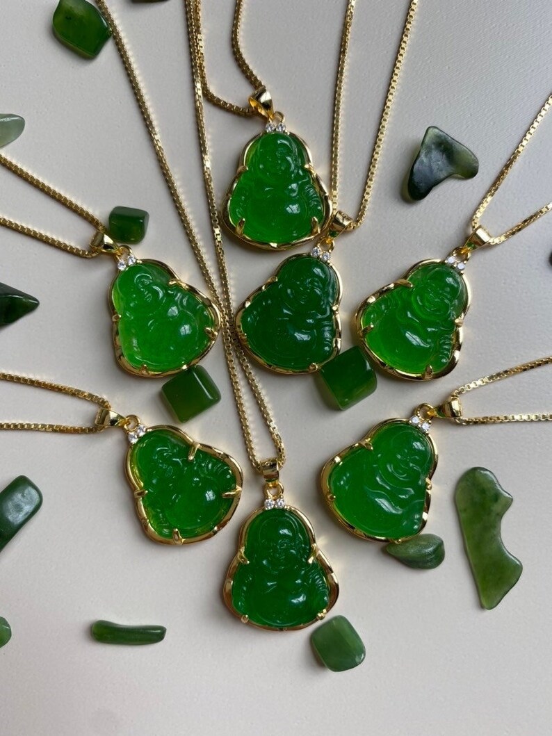 Genuine Green Jade Buddha Necklace Green Buddha Necklace 14K Etsy