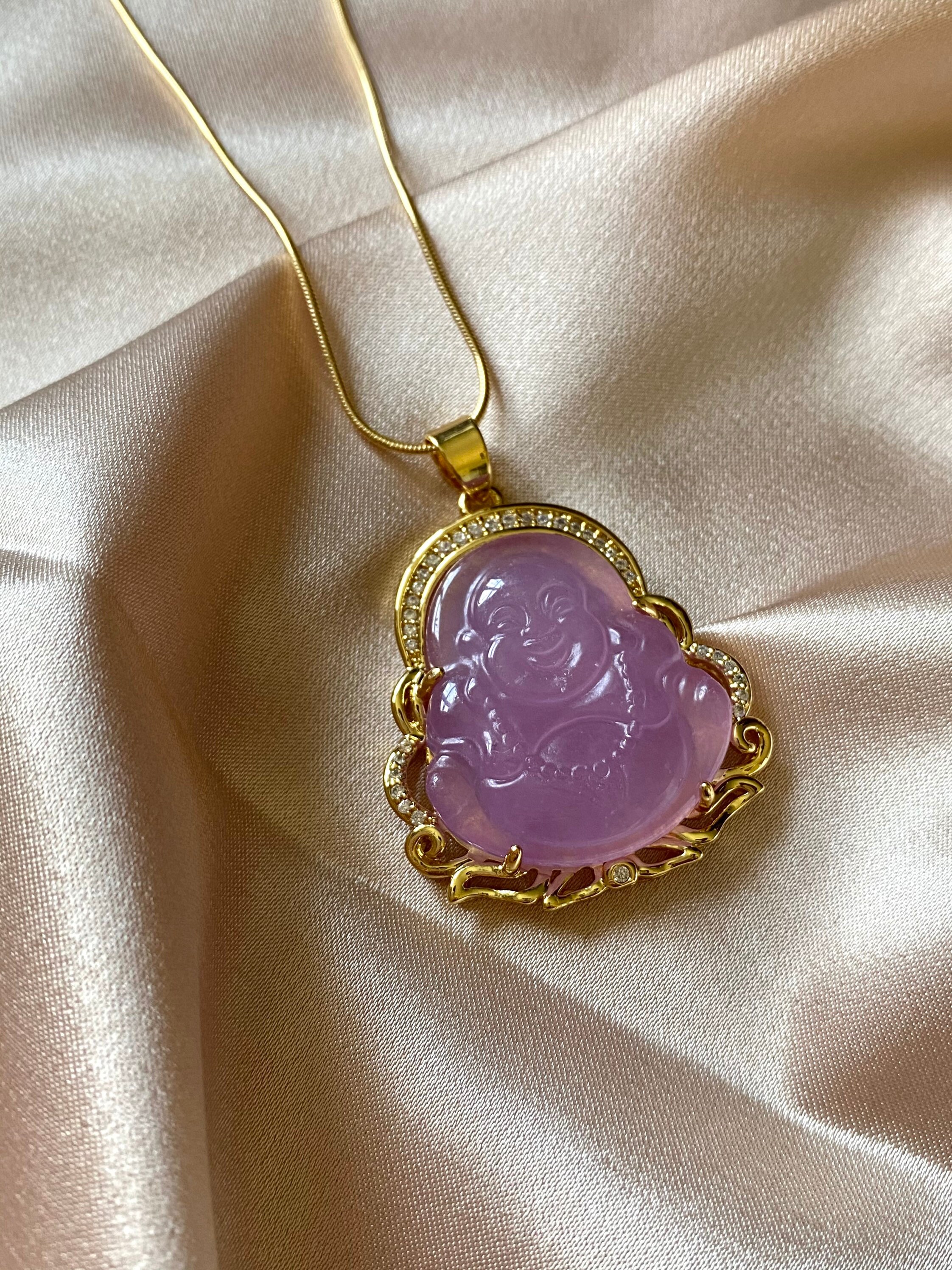 Genuine Pink Rose Quartz Buddha Necklace Pink Buddha Etsy