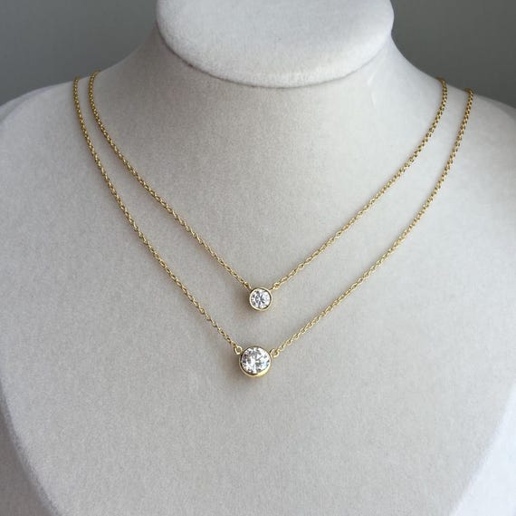 Dainty Solitaire Moissanite Necklace, Gold Moissanite Bezel Necklace, Single Diamond Necklace, Stacking Necklace, Minimalist Gift For Her