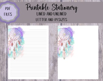 Druckbares Traumfänger Briefpapier, Brief Briefpapier, Digitales Notizpapier, A4, Letter, liniert, unliniert Notizen
