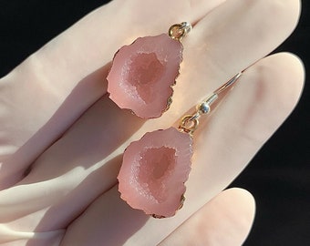 Mothers Day Gift Natural Geode Earring Dangle Gold G11-750