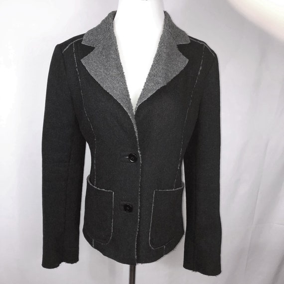 Vintage CHAIKEN Black + Gray Faux Fleece Trim Fitt
