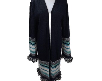 vintage MISSONI Manteau long en laine et mohair à franges IT46 Taille M - Cardigan L