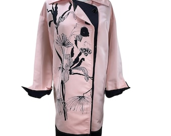 Chaqueta larga de seda vintage Missoni, gabardina ligera, talla IT42 US S M, rosa y negro.