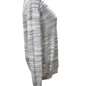 Suéter de punto con cuello en V y rayas color crema y gris de Moth by Anthropologie, talla L, ligero, con espalda abierta imagen 5