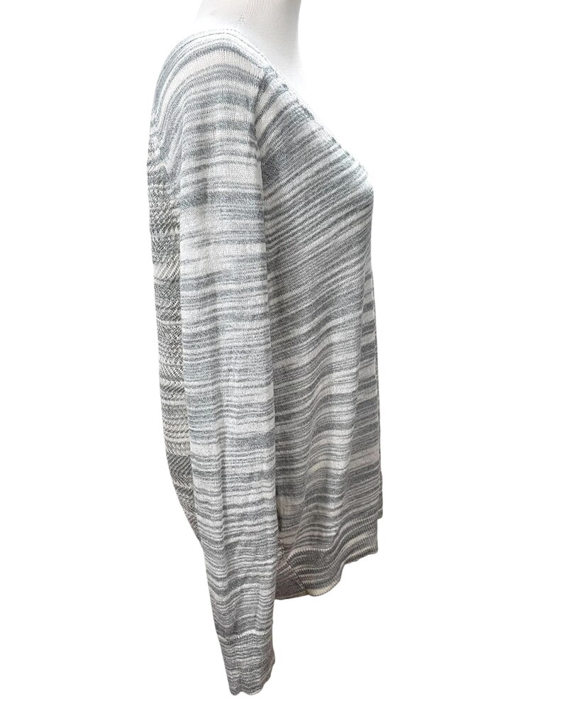 Suéter de punto con cuello en V y rayas color crema y gris de Moth by Anthropologie, talla L, ligero, con espalda abierta imagen 5