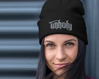 UNHOLY Embroidered Beanie: Goth Y2K Cotton Blend