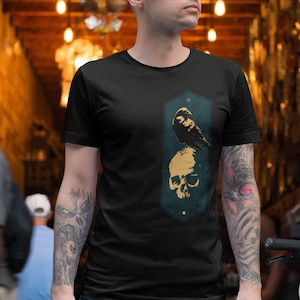 Crow and  Skull graphic t-shirt/Gothic t-shirt/ Esoteric illustration/ occult art/black Crow t-shirt / Alternative dark t shirt