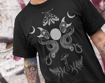 Camiseta de serpiente: fases lunares, polilla y hongo, diseño Goblincore