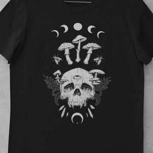 Skull Mushrooms and Moon Phases shirt/Alternative Clothing/Pastel Goth Apparel/Occult Outfit/Graphic Tee/Edgy T shirt/Goblincore Goth shirt/
