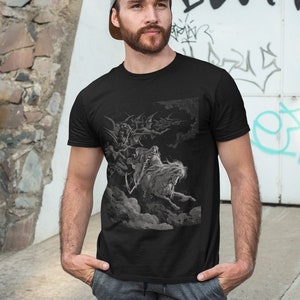 Illustration DEATH/ Gustave Dorè/ Behold A Pale Horse/ Grey Edition Print/ Black T-shirt/Unisex t-shirt/Halloween tee/ Alternative dark/ image 1