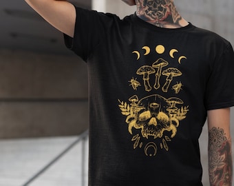 Skull & Mushroom Moon Phases T-Shirt: Gothic Cottagecore Tee