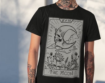 Moon Tarot Card T-Shirt: Skull & Flowers, Pastel Goth Clothing, Occult, Dark Style, Streetwear Y2k