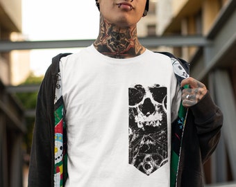 Black Skull T-Shirt/ Unisex T-Shirt/ Black T-Shirt/ Wiccan Gothic Dress/ Pagan/ Afterlife/ Alternative Dark T-Shirt/ Black Skull on White/