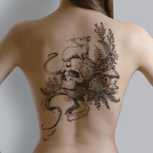 Skull & Mouse Tattoo Stencil: Goth Witchy Design (Printable Download)