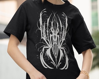Dark Calligraphy T-shirt: Goth Spider Art, Black Unisex Tee
