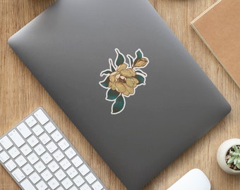 Magnolia Sticker- Yellow flower - Vinyl sticker- Kisscut -Bubble-free stickers