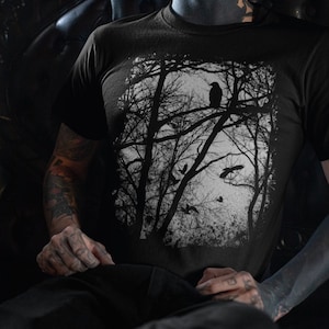 Tree Forest T shirt Raven Tshirt/ Occult outfit/ Black Unisex tee/ Goth Graphic Tee/ Cool t shirts /Alternative Clothing/ Cute Tshirt/ Dark/