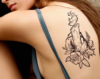 Candle and Rose Tattoo Stencil: Witchy Goth Design (Digital Download)