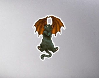 Funny BATCAT Sticker - Bubble-Free Stickers - Black Cat - Bat Wings - Cute Stickers