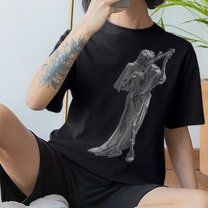 Macabre Skull tshirt- The death t shirt- Death playing the violin t shirt- Alternative Clothing-Old print