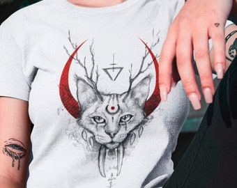 Esoteric Cat Moon T-shirt: Occult Graphic Tee