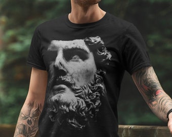 Dionisio / T-shirt Dieu / Dark Goth TEES/ God Is Dead/ Sculpture/ Hatching Draw Tattoo /